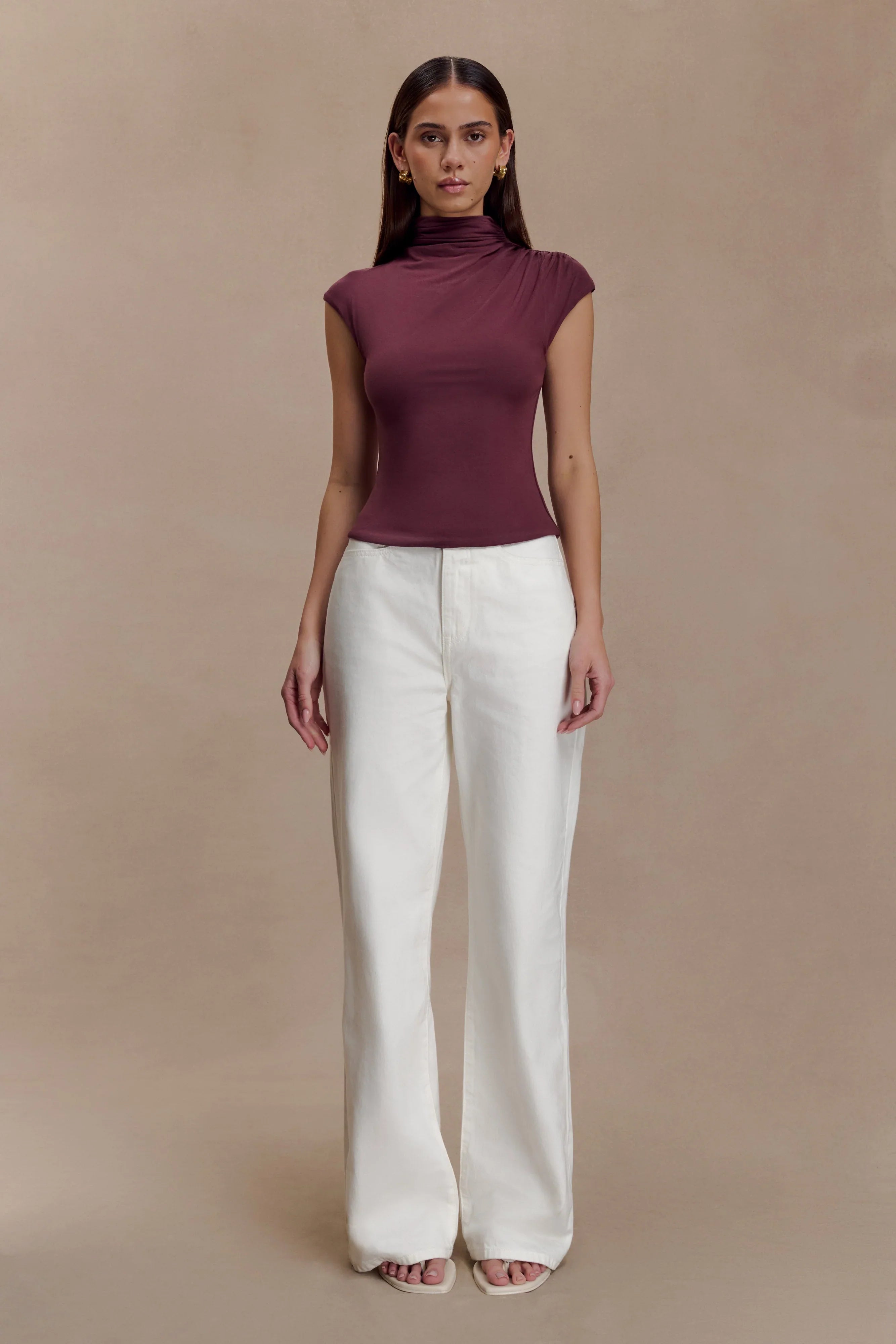 Freesia High Neck Sleeveless Top Mahogany