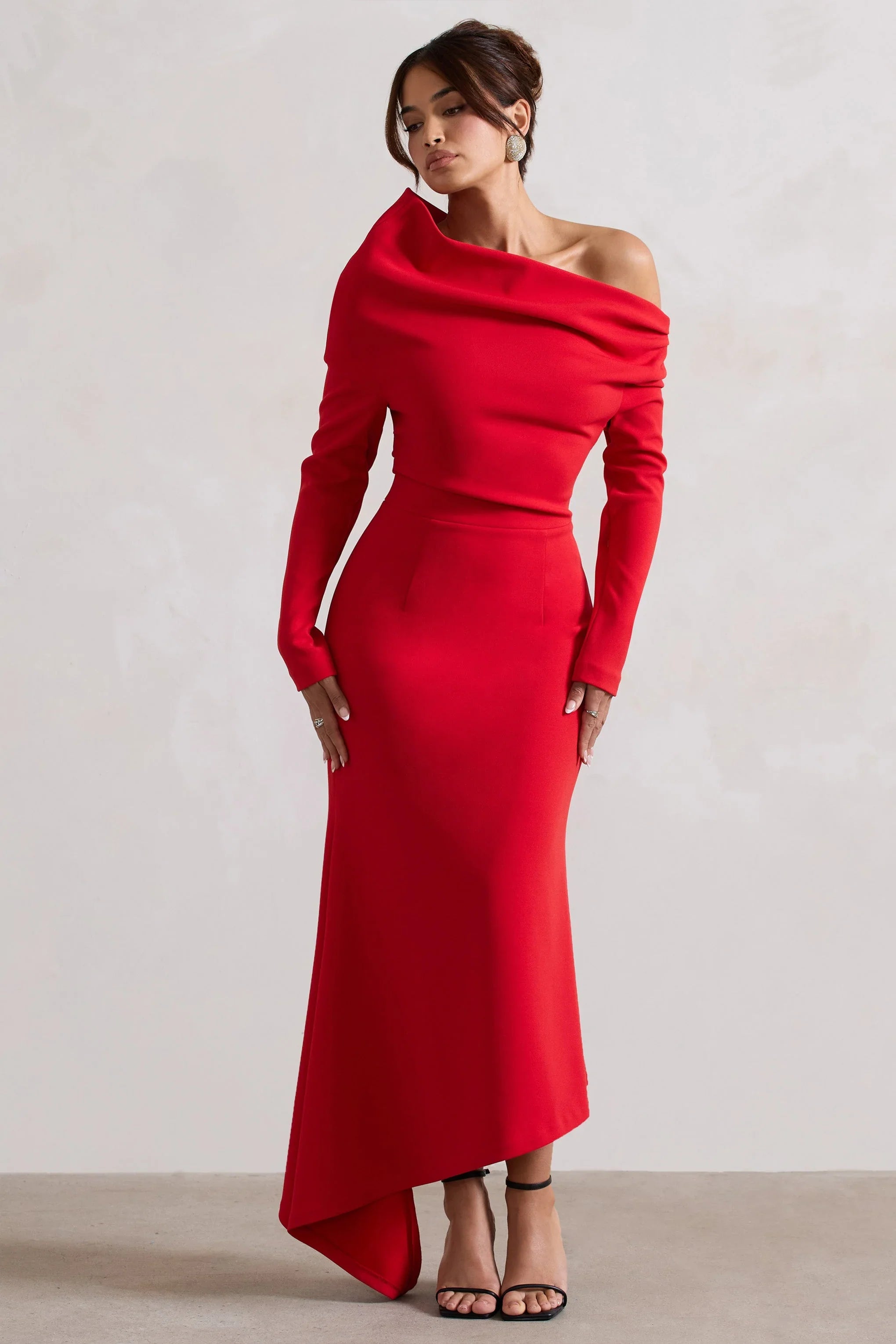 Lou Red One Shoulder Asymmetric Maxi Dress