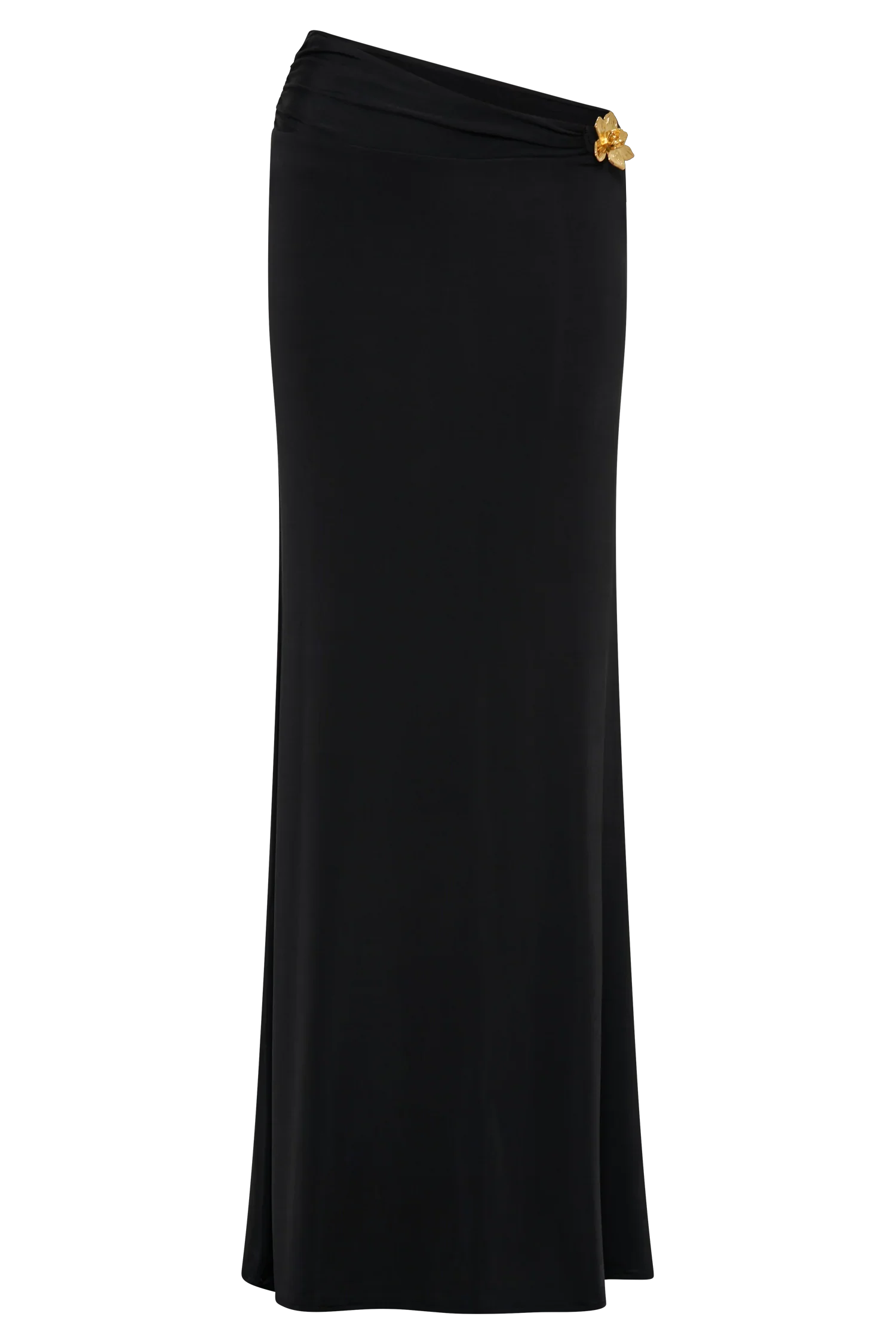 Ainsley Asymmetrical Maxi Skirt With Floral Hardware Black