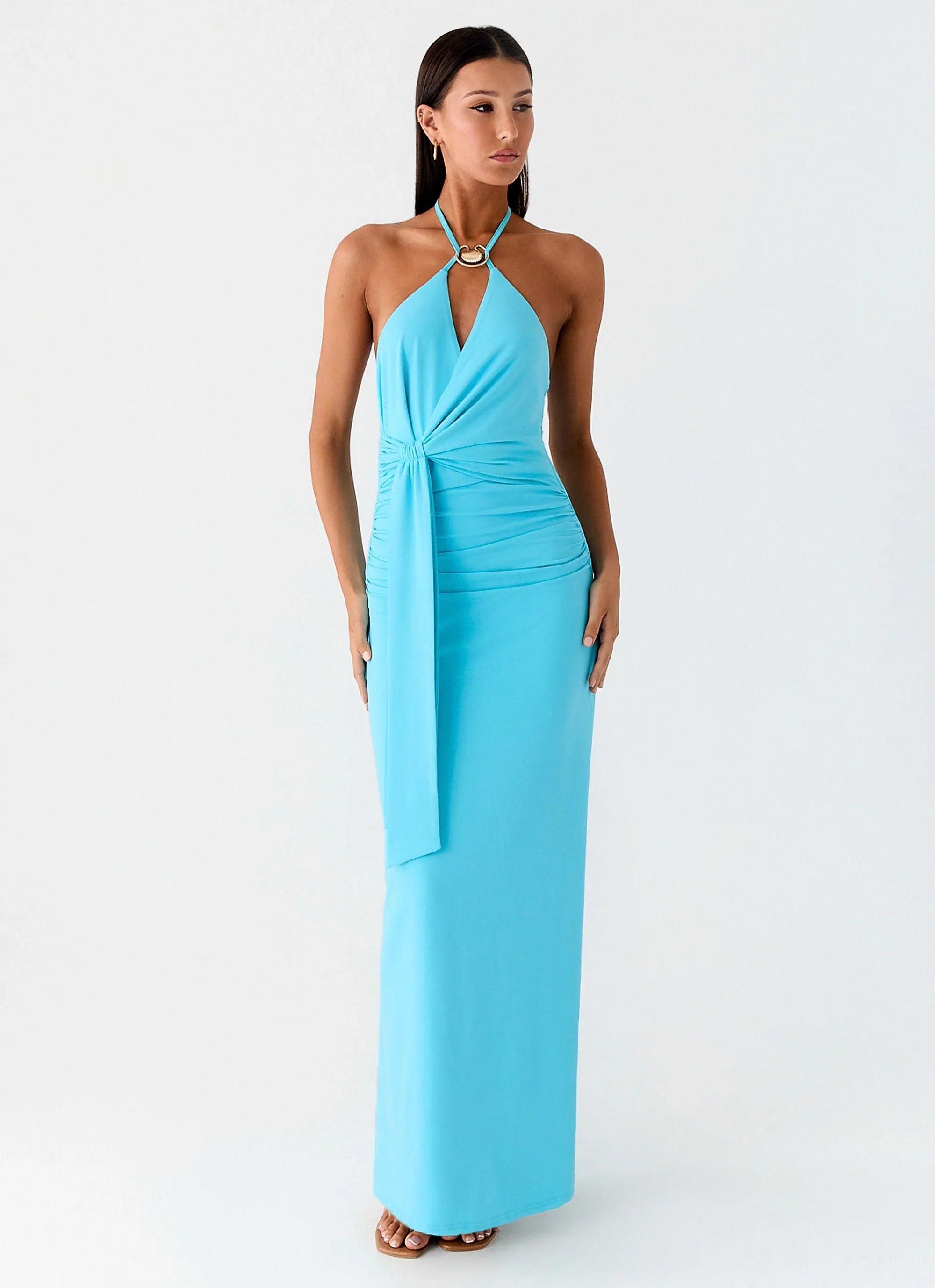 Dare Me Halter Maxi Dress Aqua Blue