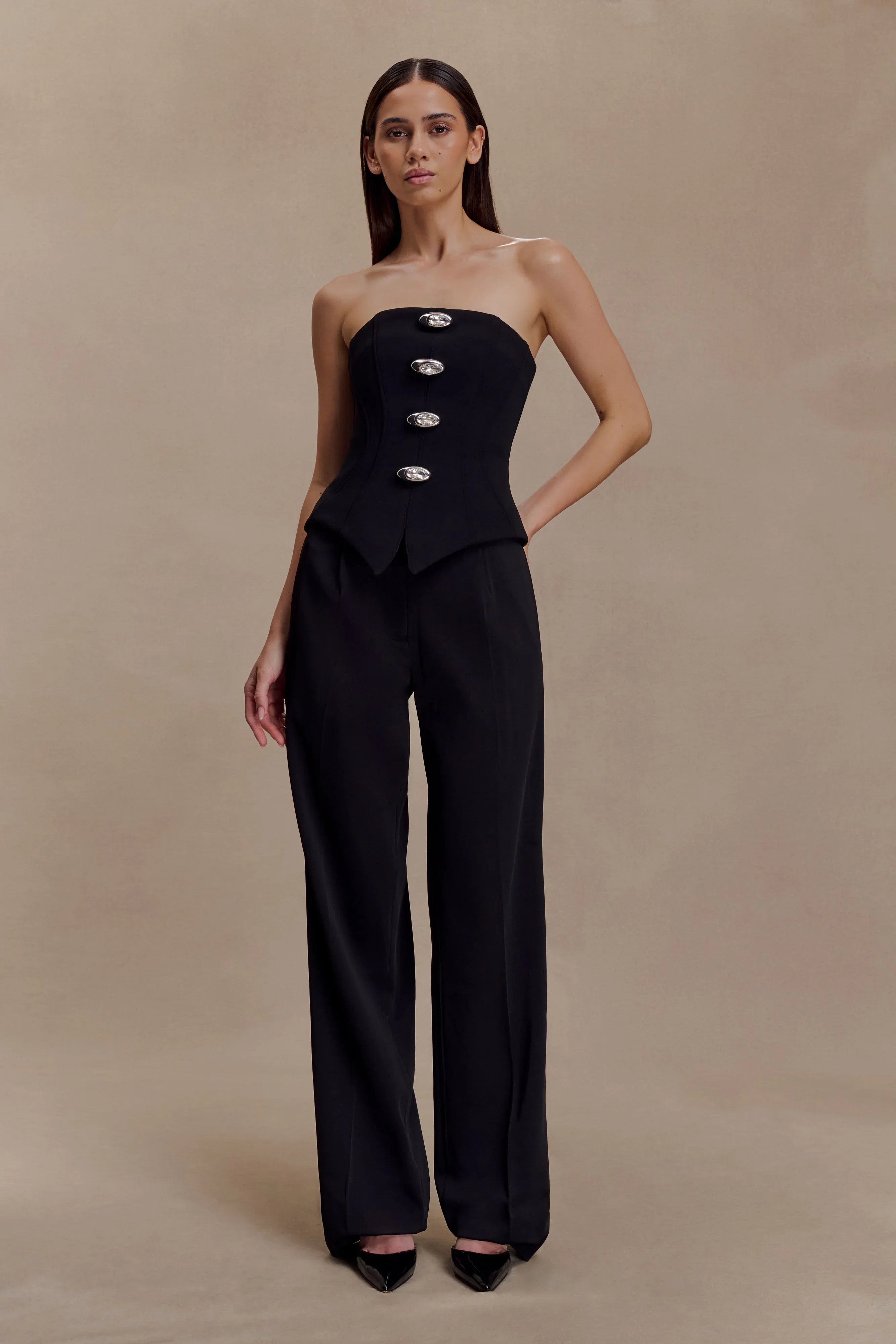 Arla Button Up Corset Top Black