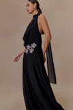 Santal Floral Chiffon Halter Maxi Dress Black