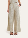Beige Striped Wide Leg Tailored Trousers