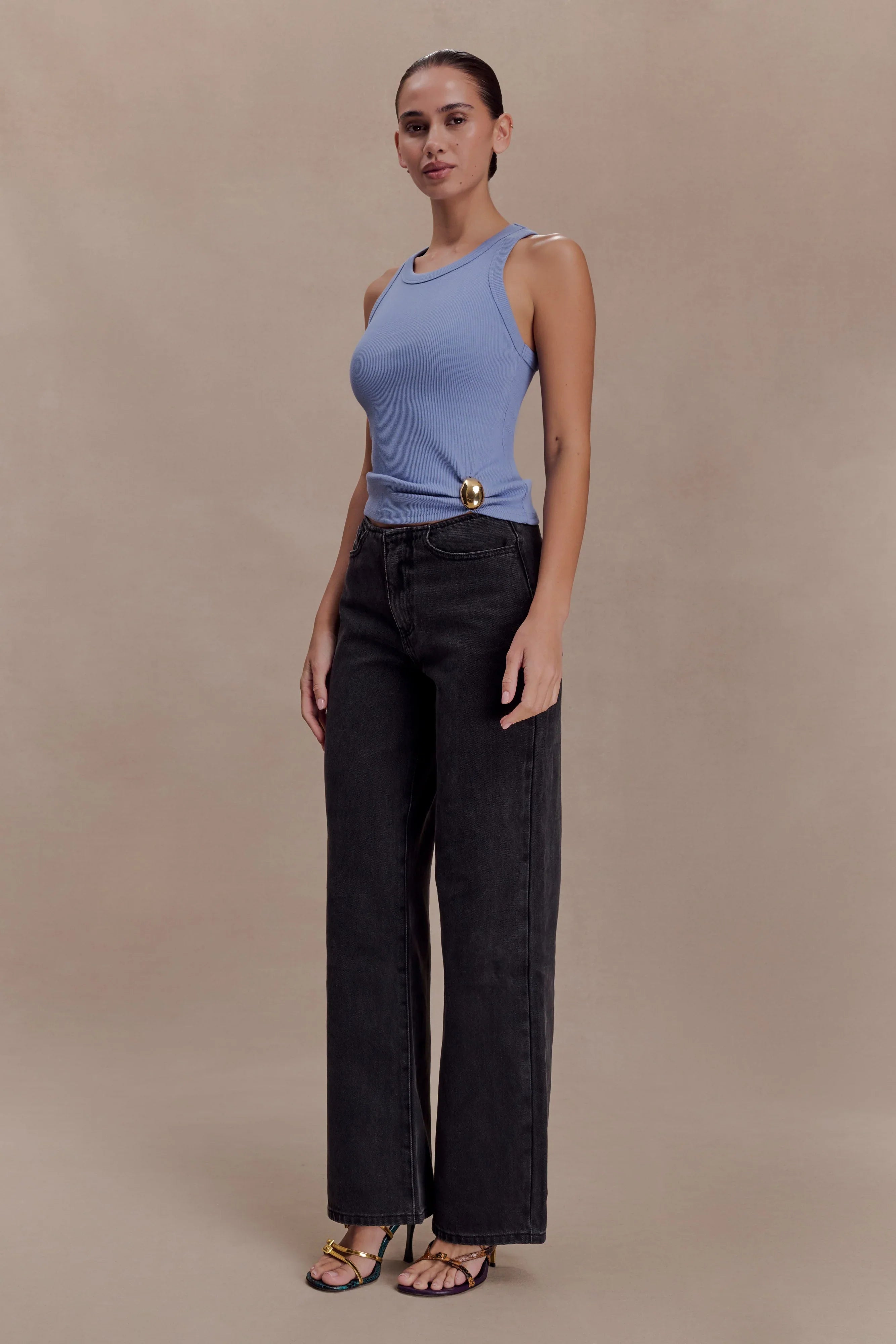 Lola Ribbed Sleeveless Top With Hardware Cornflower Blue