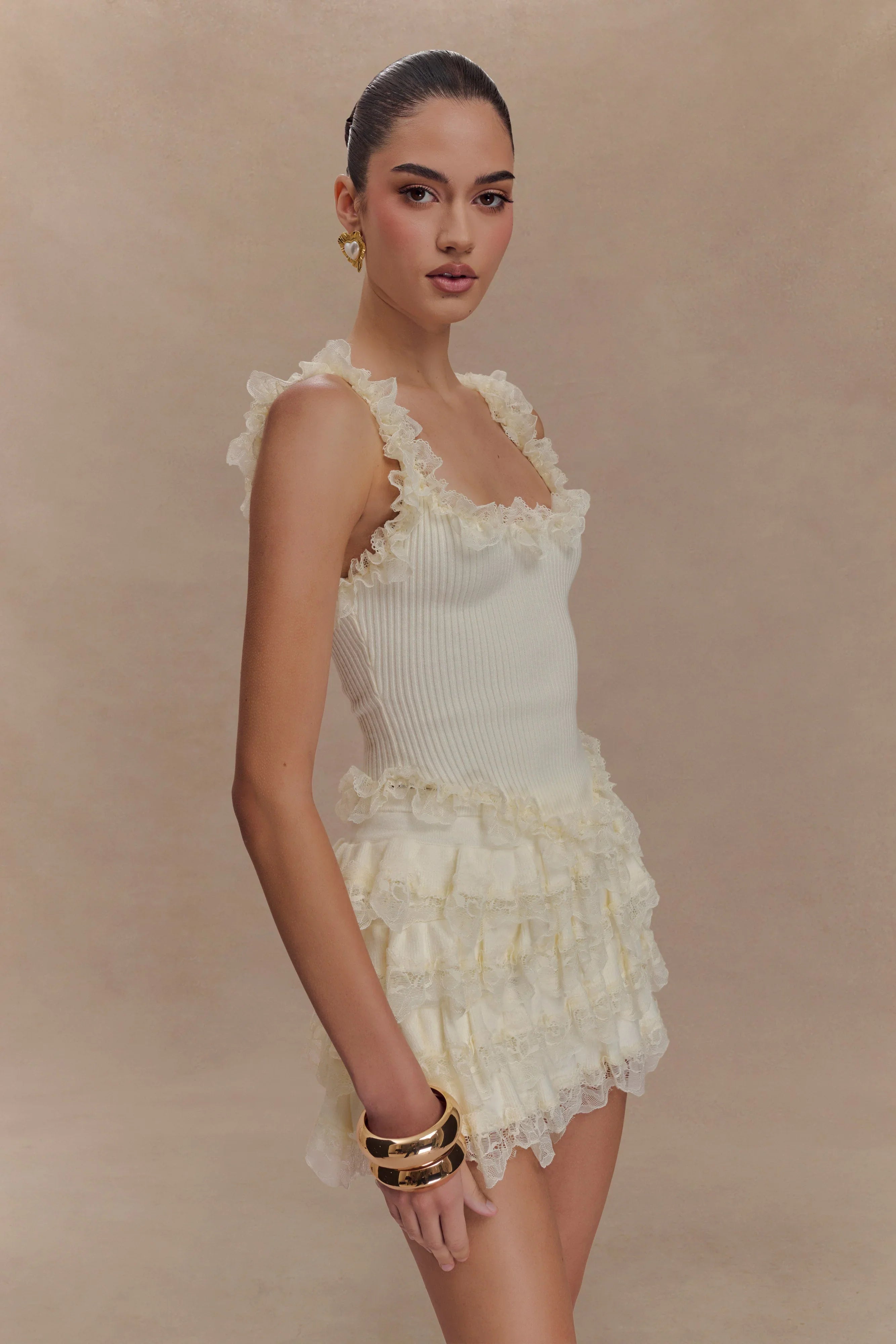 Margaret Lace Ruffle Mini Skort Cream