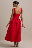 Rosemary Red Sweetheart Neck Midi Dress