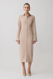 Dorian Fitted Shirt Midi Dress Wheat Marle