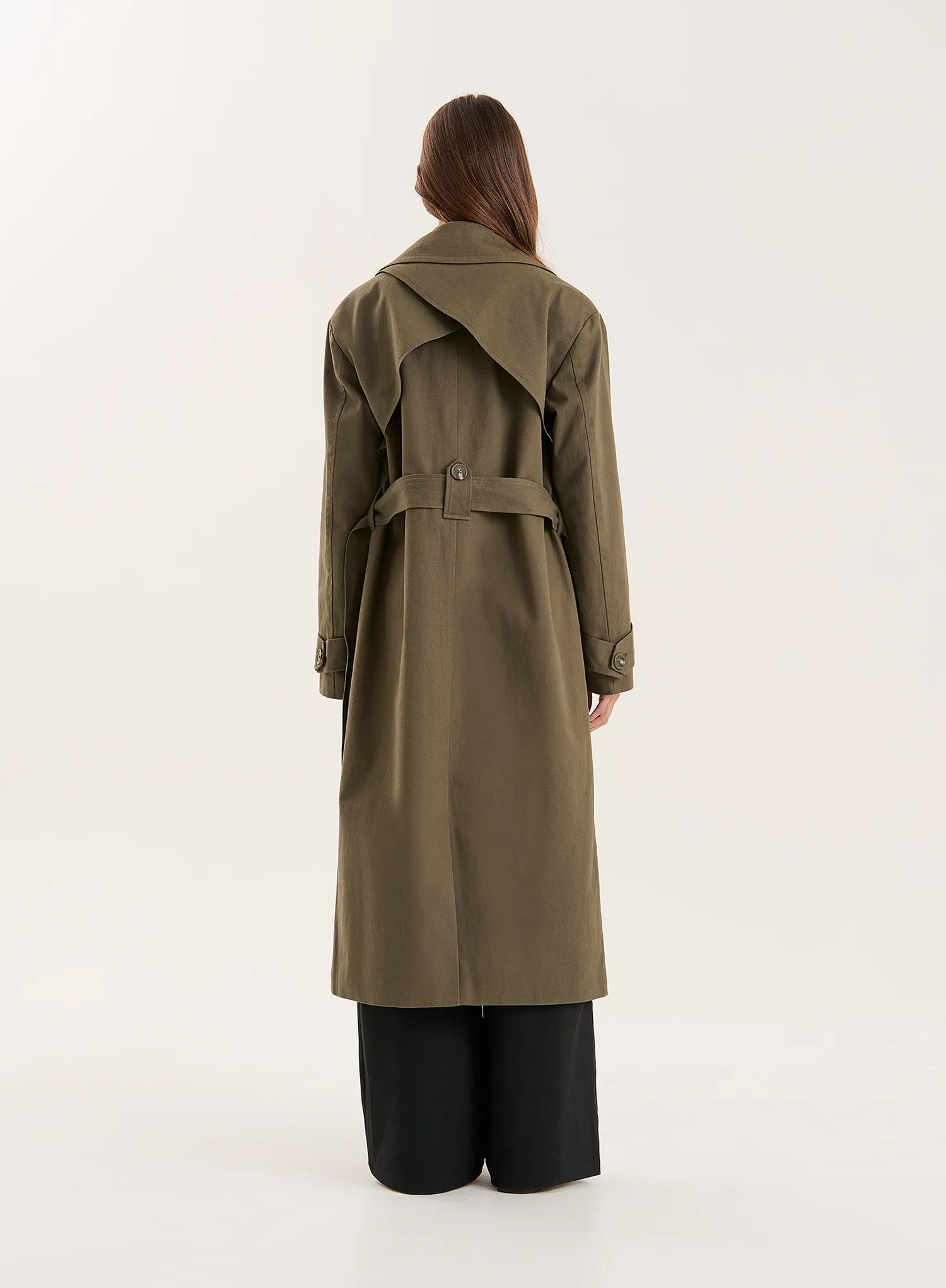 Khaki Belted Longline Trench Coat
