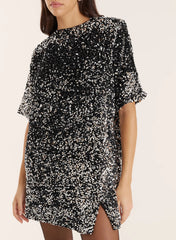 Black Sequin Bow Tie Back Mini Dress
