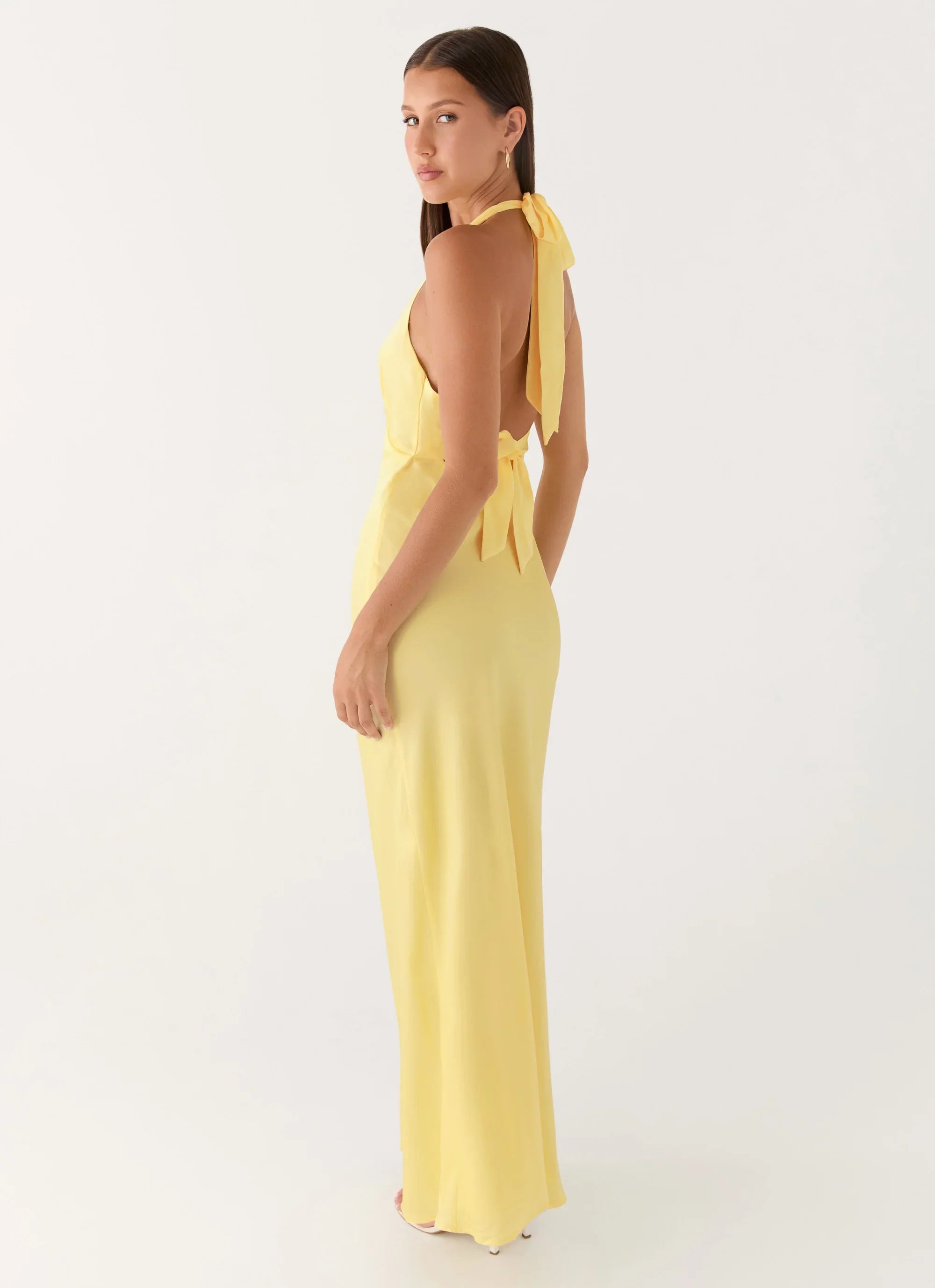 Heavy Hearted Satin Maxi Dress Lemon
