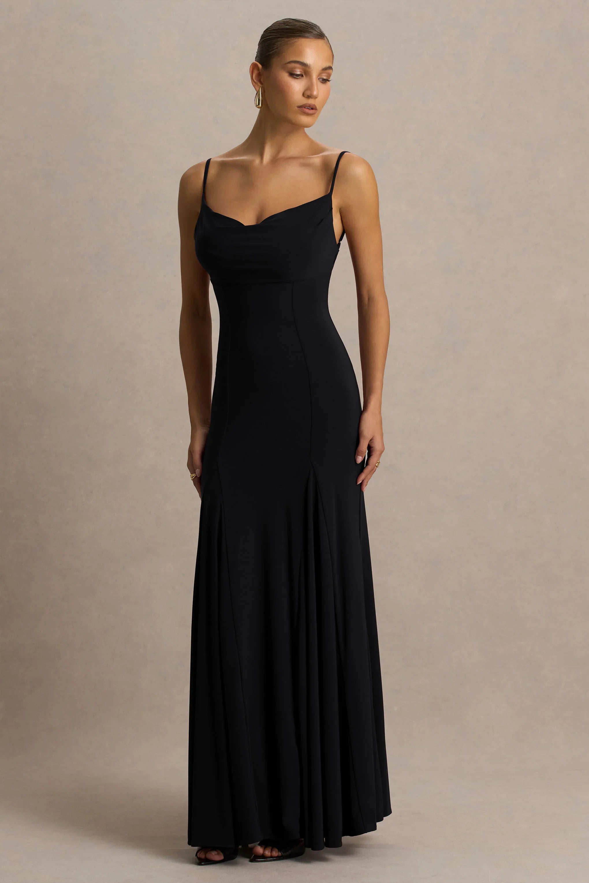 Gabbie Black Cowl Neck Maxi Dress With Mesh Back Detail