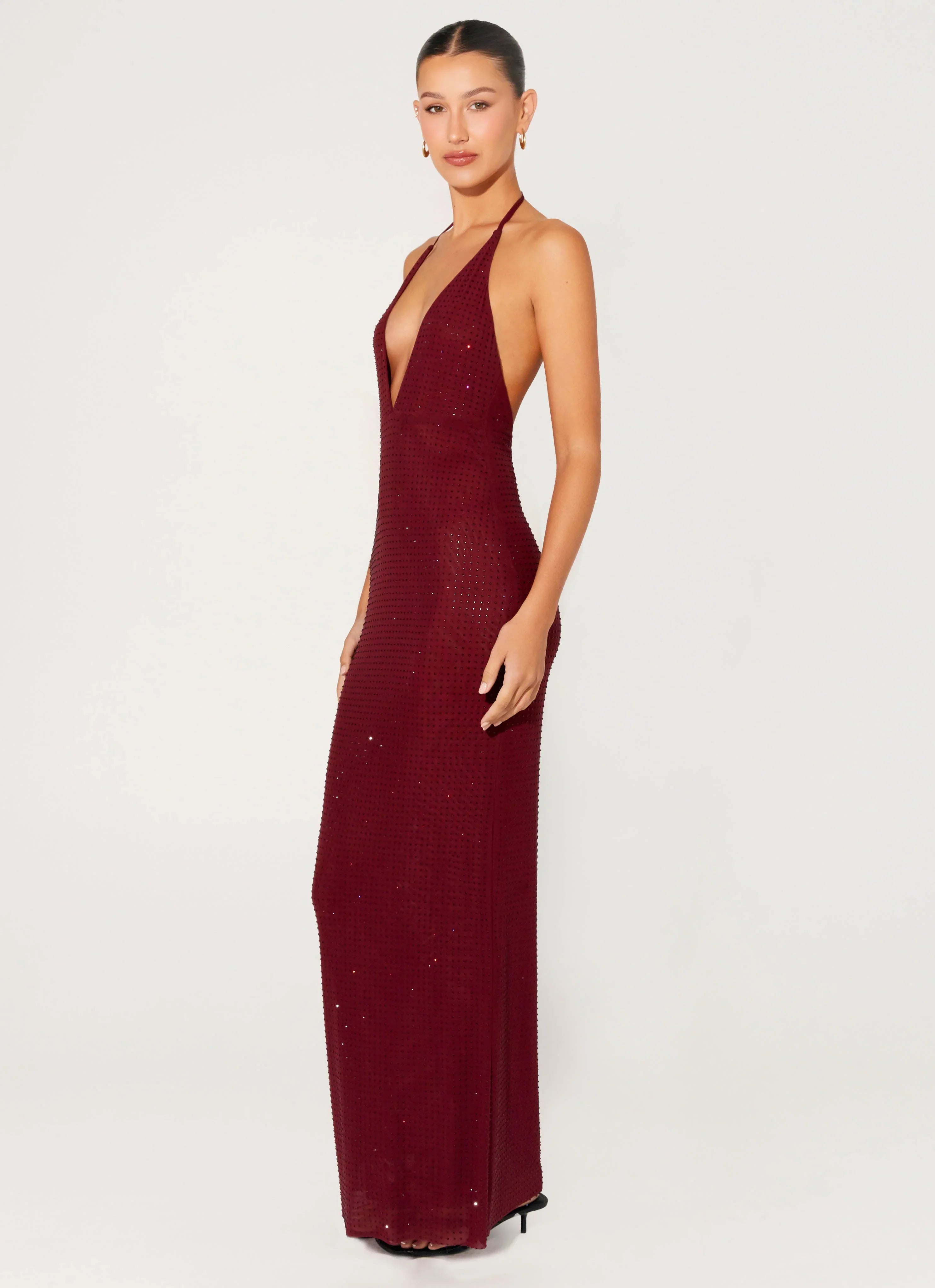 Keliese Beaded Maxi Dress Burgundy