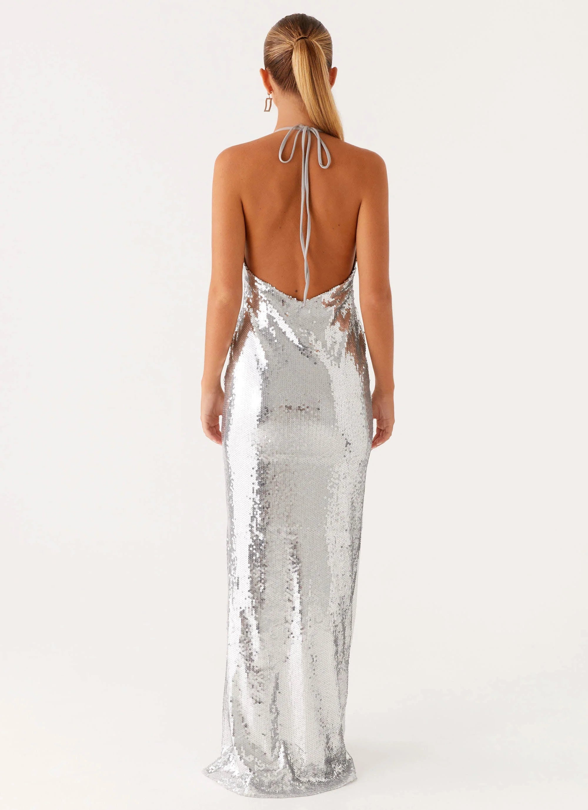 Billions Sequin Maxi Dress Mirror Silver