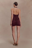 Fleur Ruched Slinky Mini Dress Mahogany