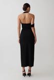 Sable Crossover Crepe Midi Dress Black