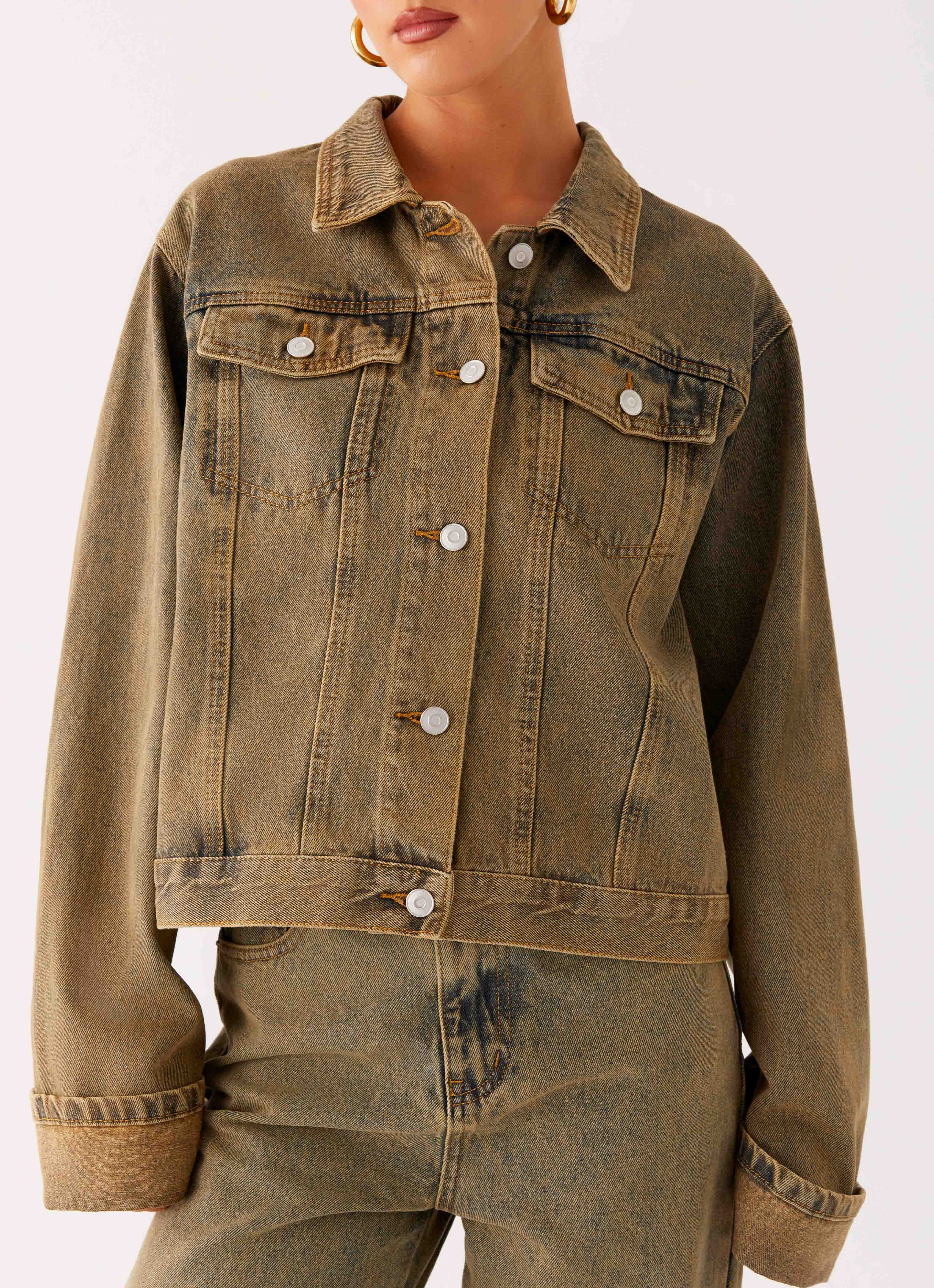 Back Again Oversized Denim Jacket Brown Sand Wash