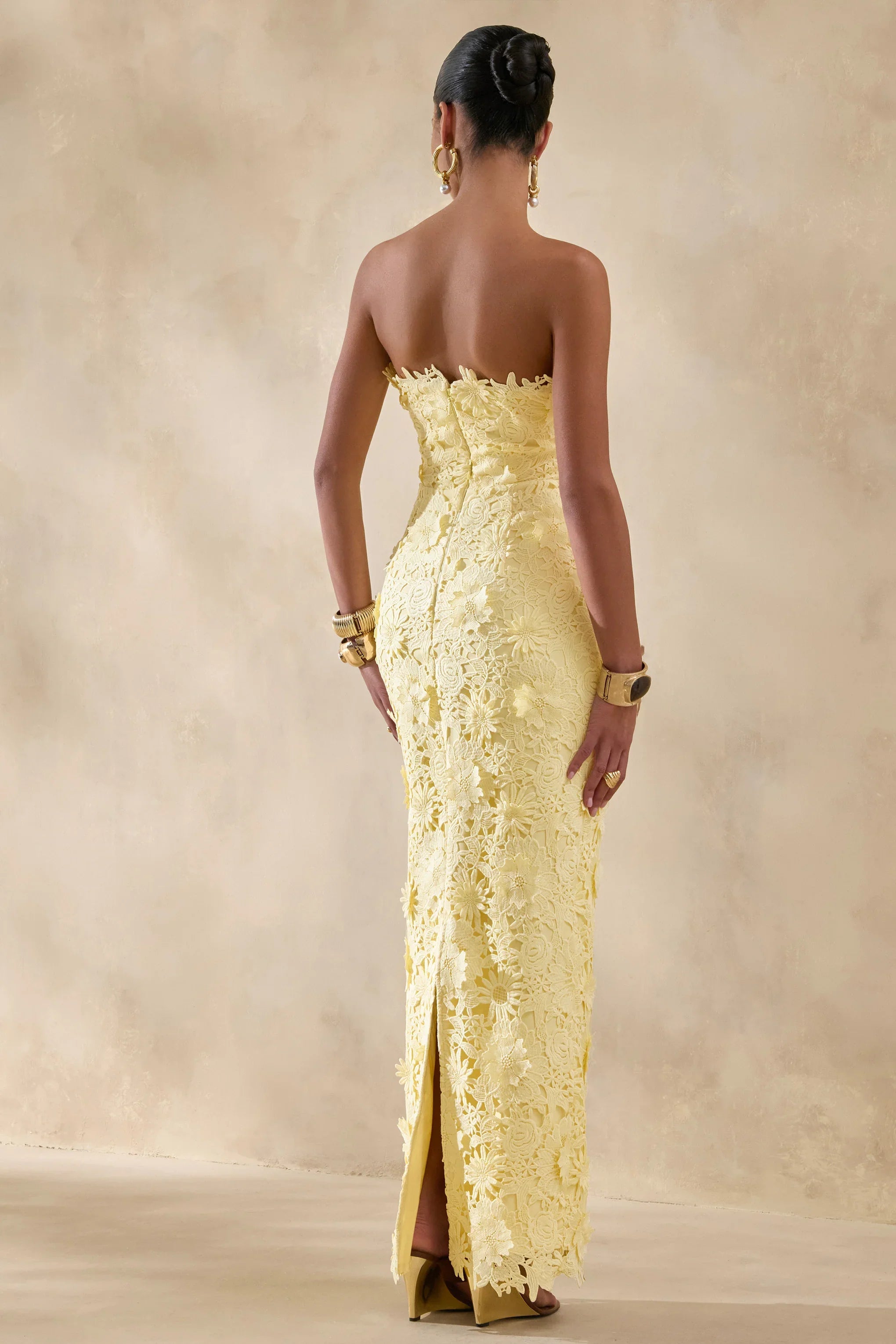 Gracie Lemon Lace Bandeau Maxi Dress