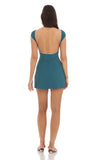 Ribbed Open Back Bodycon Dress in Teal