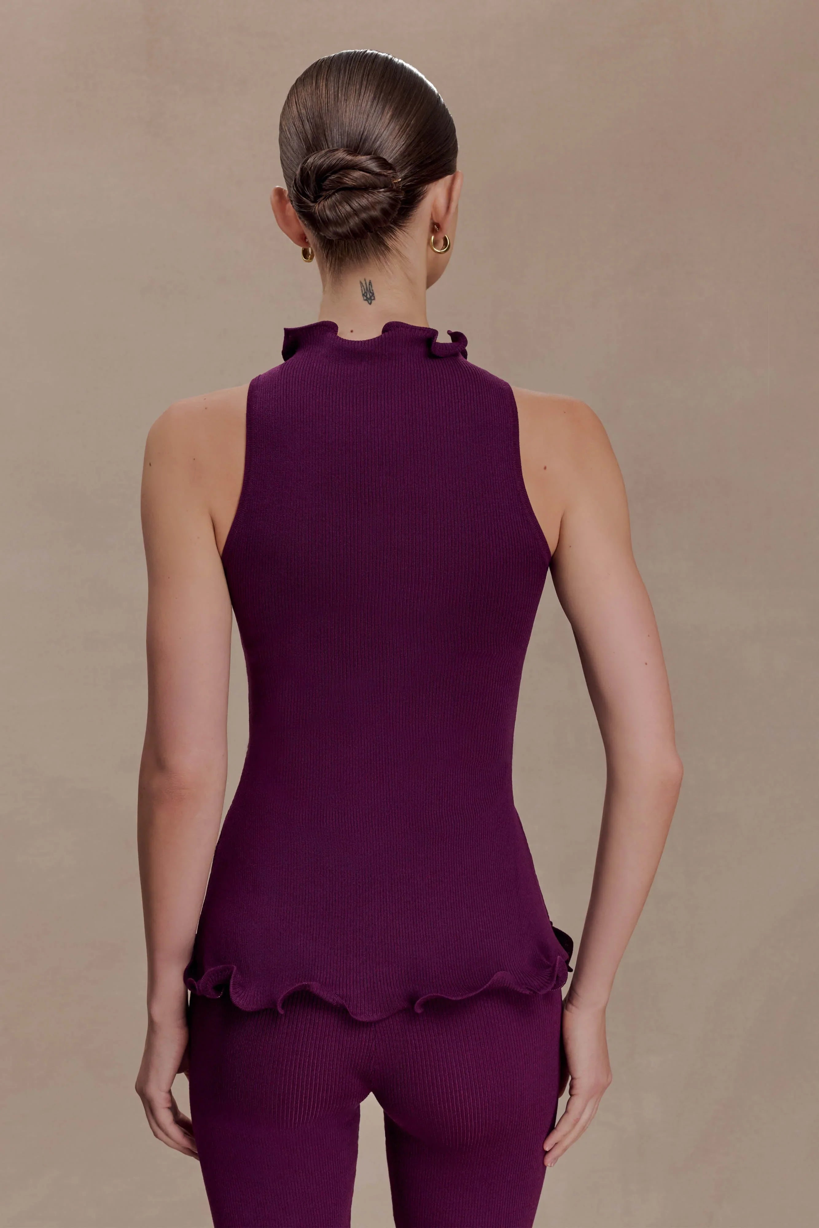 Diya Ribbed Sleeveless Top With Wire Hem Plum