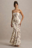 Callie Lemon Floral Print Bandeau Fishtail Maxi Dress