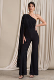 Aurora Black One Shoulder Cape Sleeve Jumpsuit