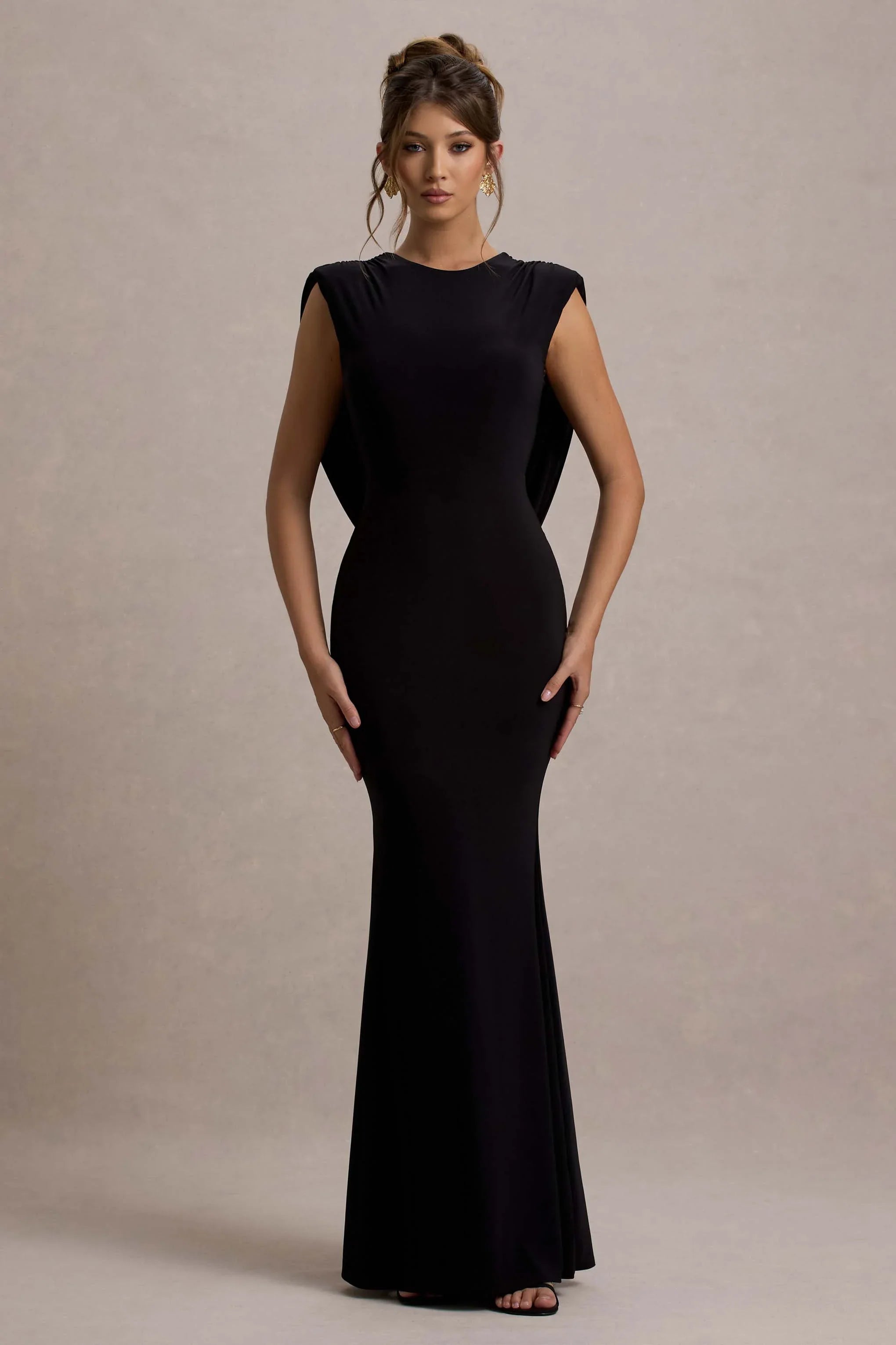 To The Moon Black Cowl Back Maxi Dress
