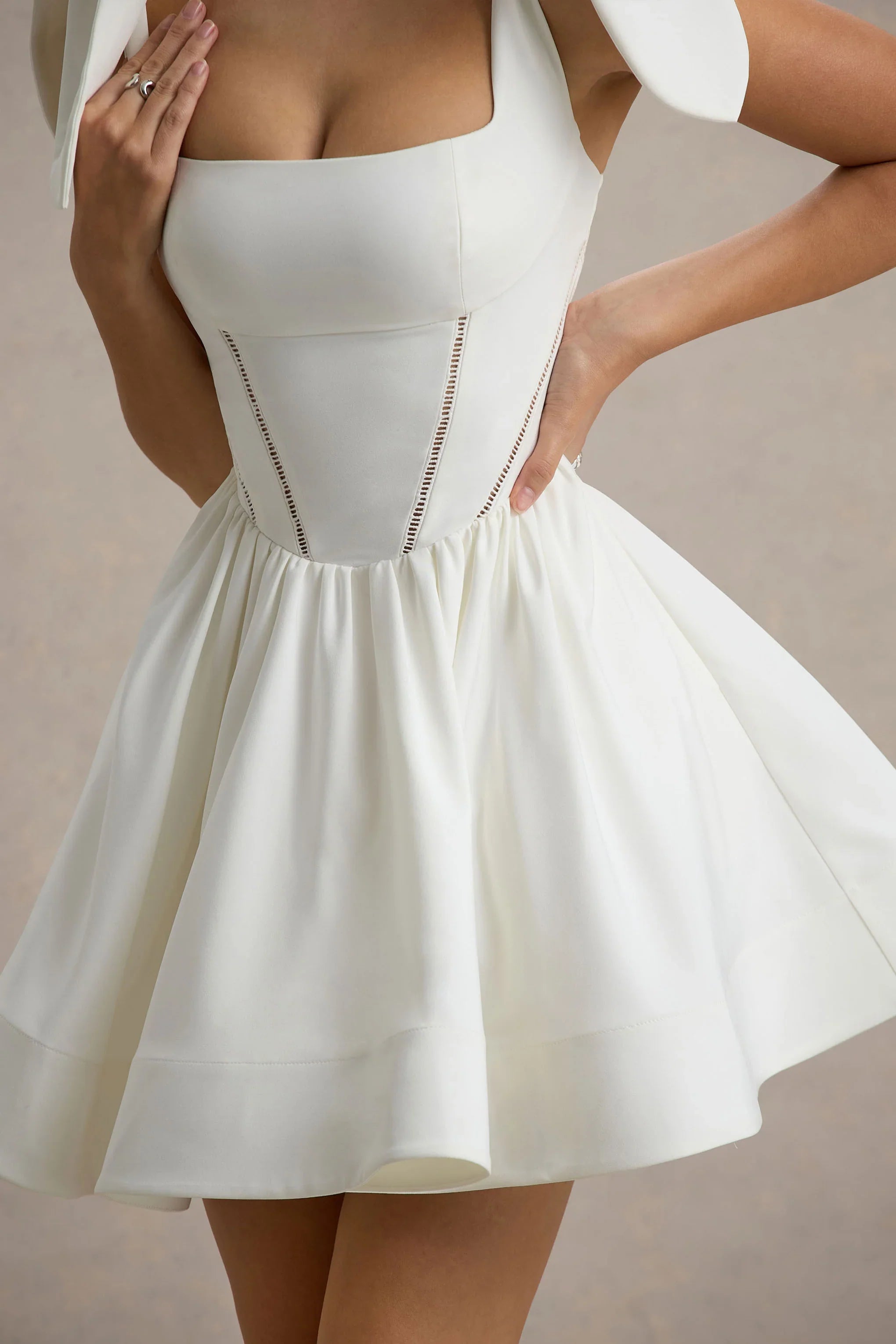Mochi White Skater Mini Dress With Bow Straps