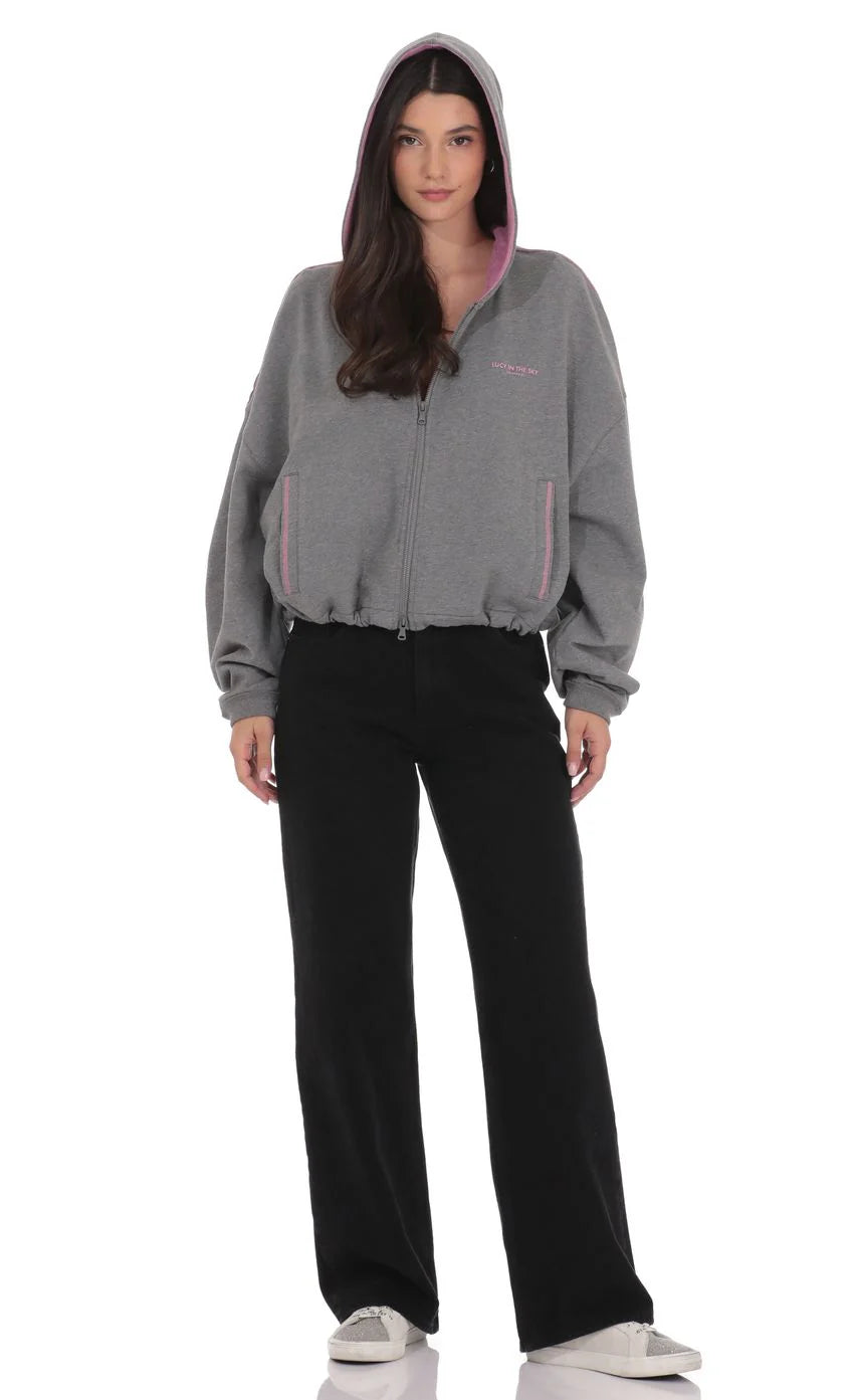 Two Toned Cropped Hoodie in Grey