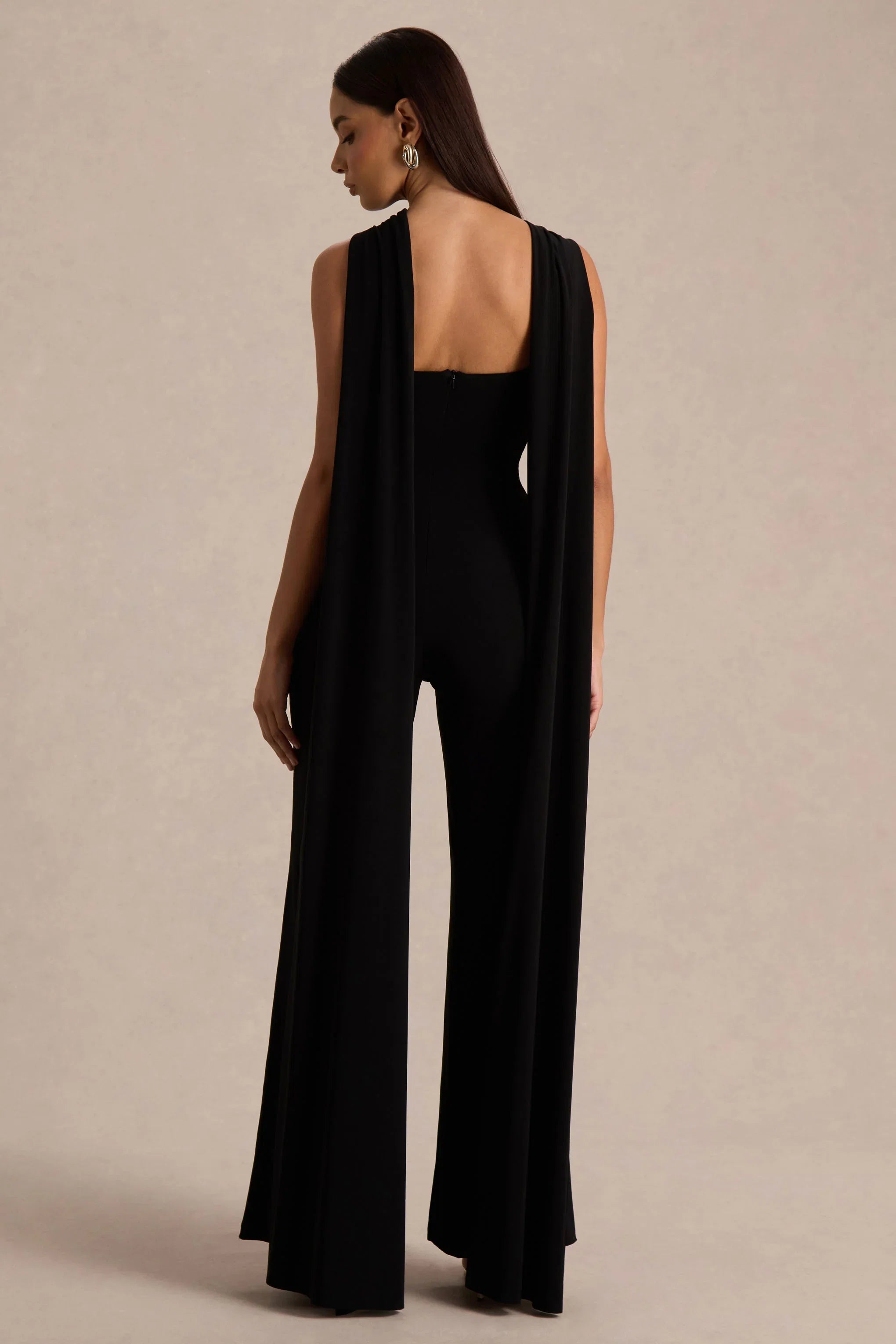 Mindy Black Twist Halter Neck Jumpsuit With Cape