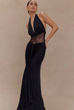 Bonnie Slinky And Lace Maxi Dress Black