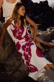 Katalina Chiffon Maxi Skirt Red Deco Fleur Print