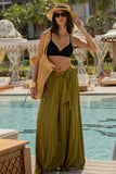 Tyrell Olive Pleated Satin Wide Leg Trousers