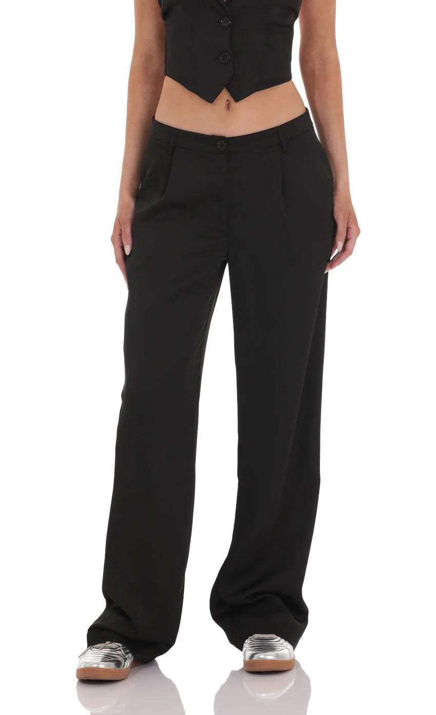 Satin Straight Pants in Black