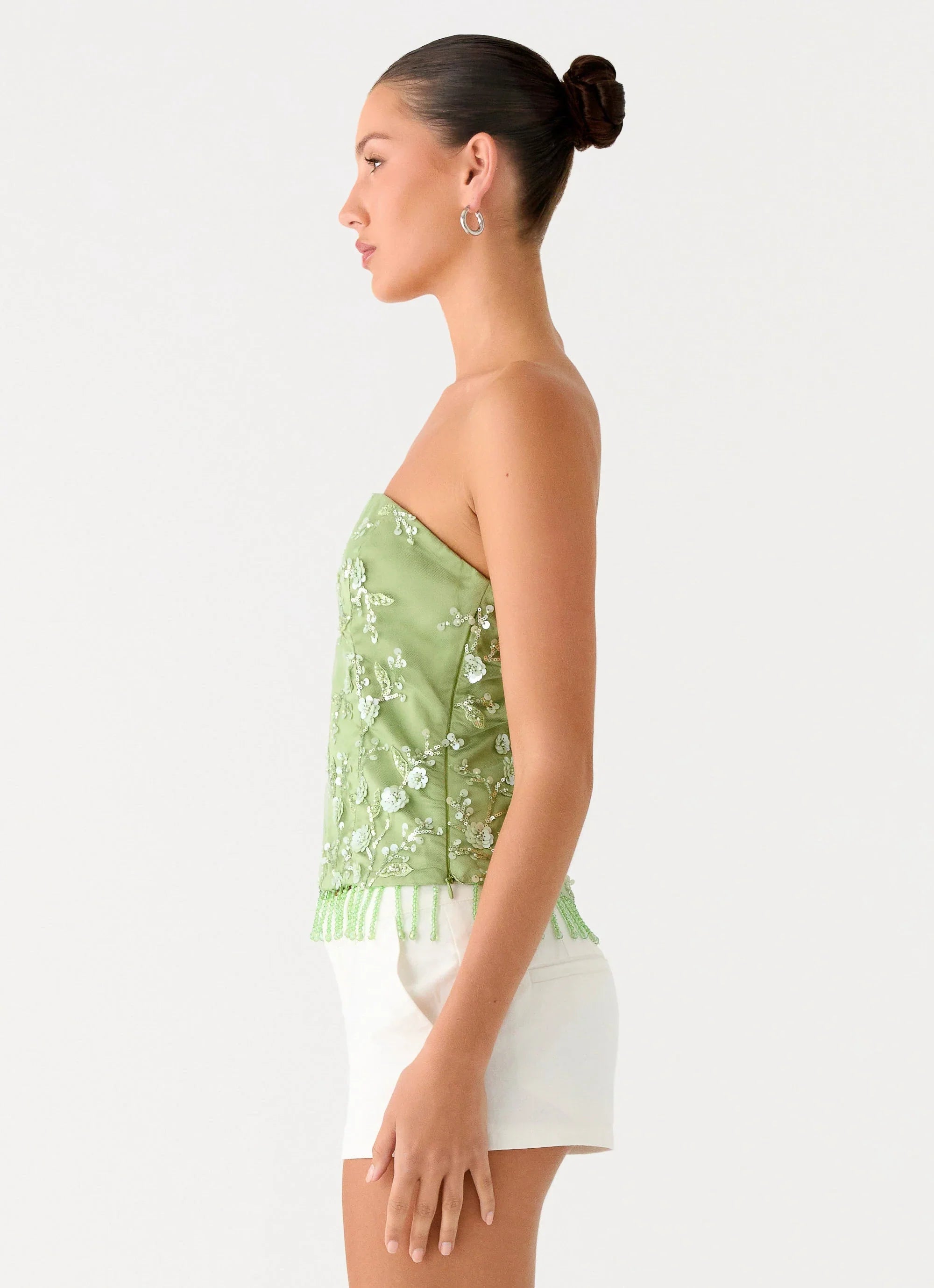 Sea Garden Beaded Strapless Top Green