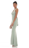Front Twist V Neck Maxi Dress in Sage