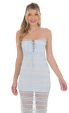 Dotted Mesh Ruched Maxi Dress in Baby Blue