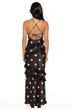 Inara Black Polka Dot Ruffle Maxi Dress