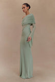 Kaitlin One Shoulder Slinky And Mesh Maxi Dress Basil