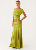 Liana Ruched Maxi Skirt Green