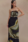 Amaya Strapless Chiffon Maxi Dress Green Fluid Reverie Print