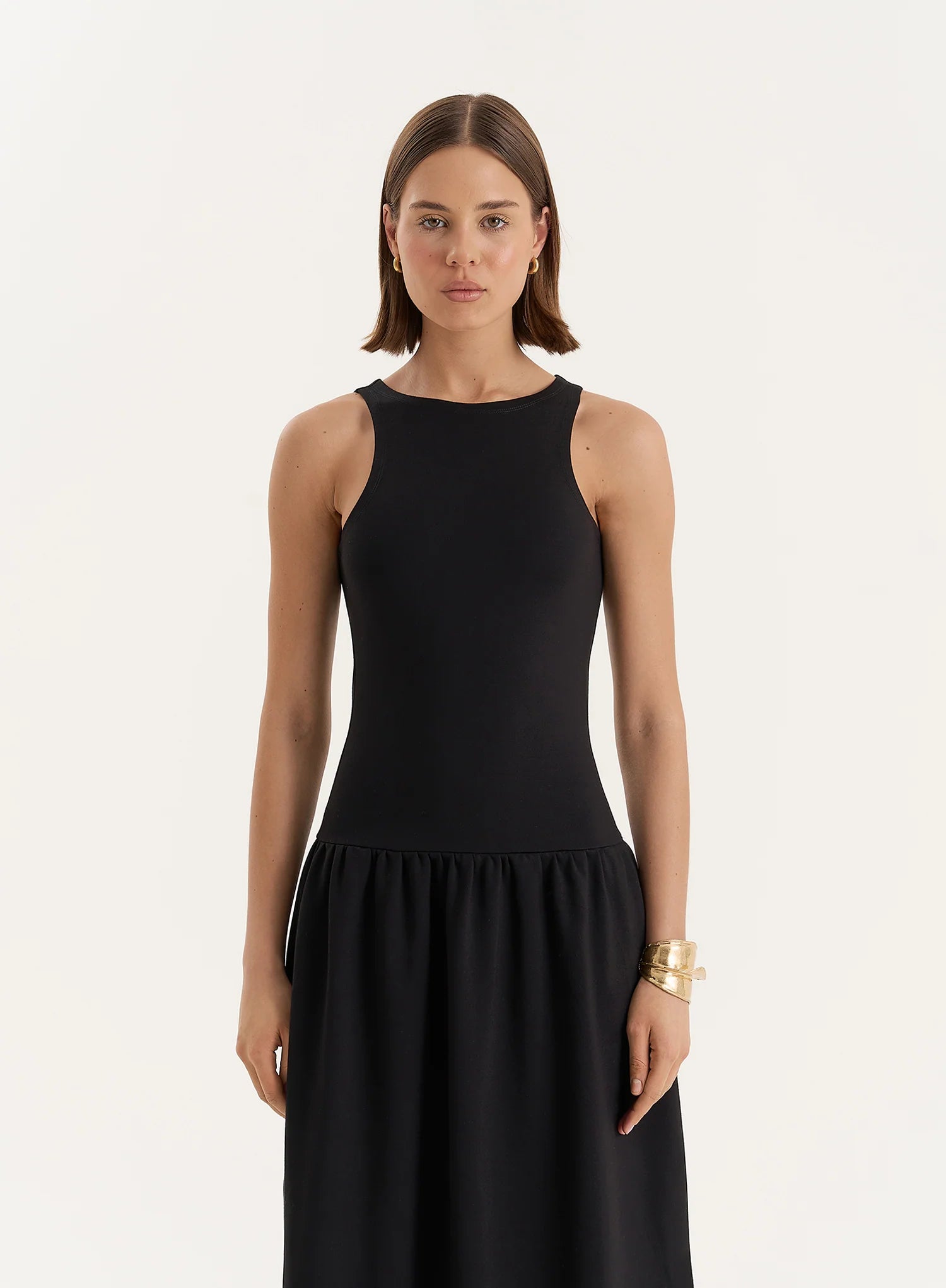 Black Jersey Drop Waist Dress