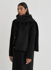 Black Tailored Oversized Maxi Coat With Scarf Melia