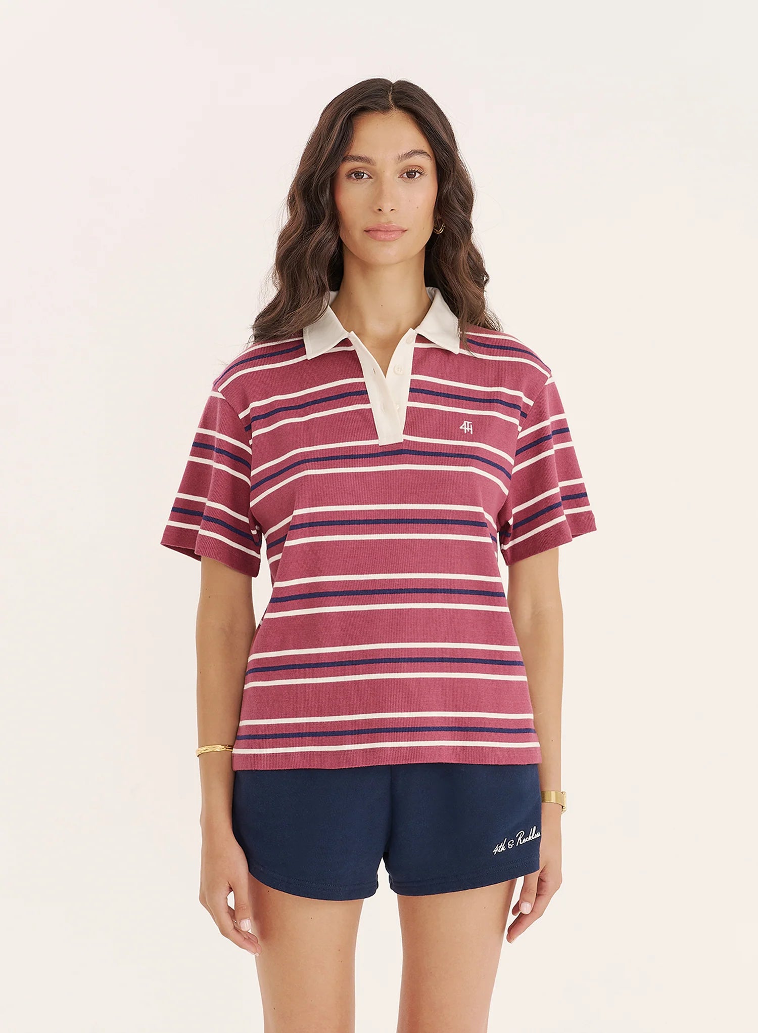 Berry Stripe Short Sleeve Polo Top