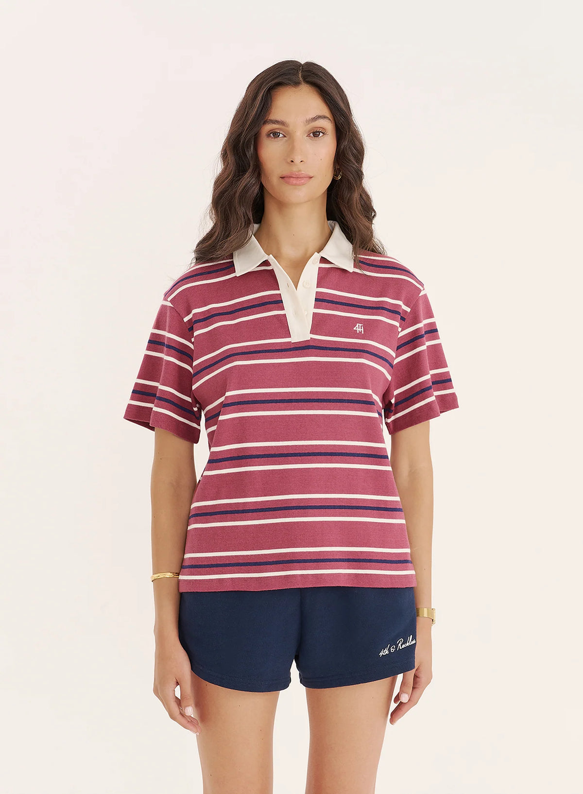 Berry Stripe Short Sleeve Polo Top