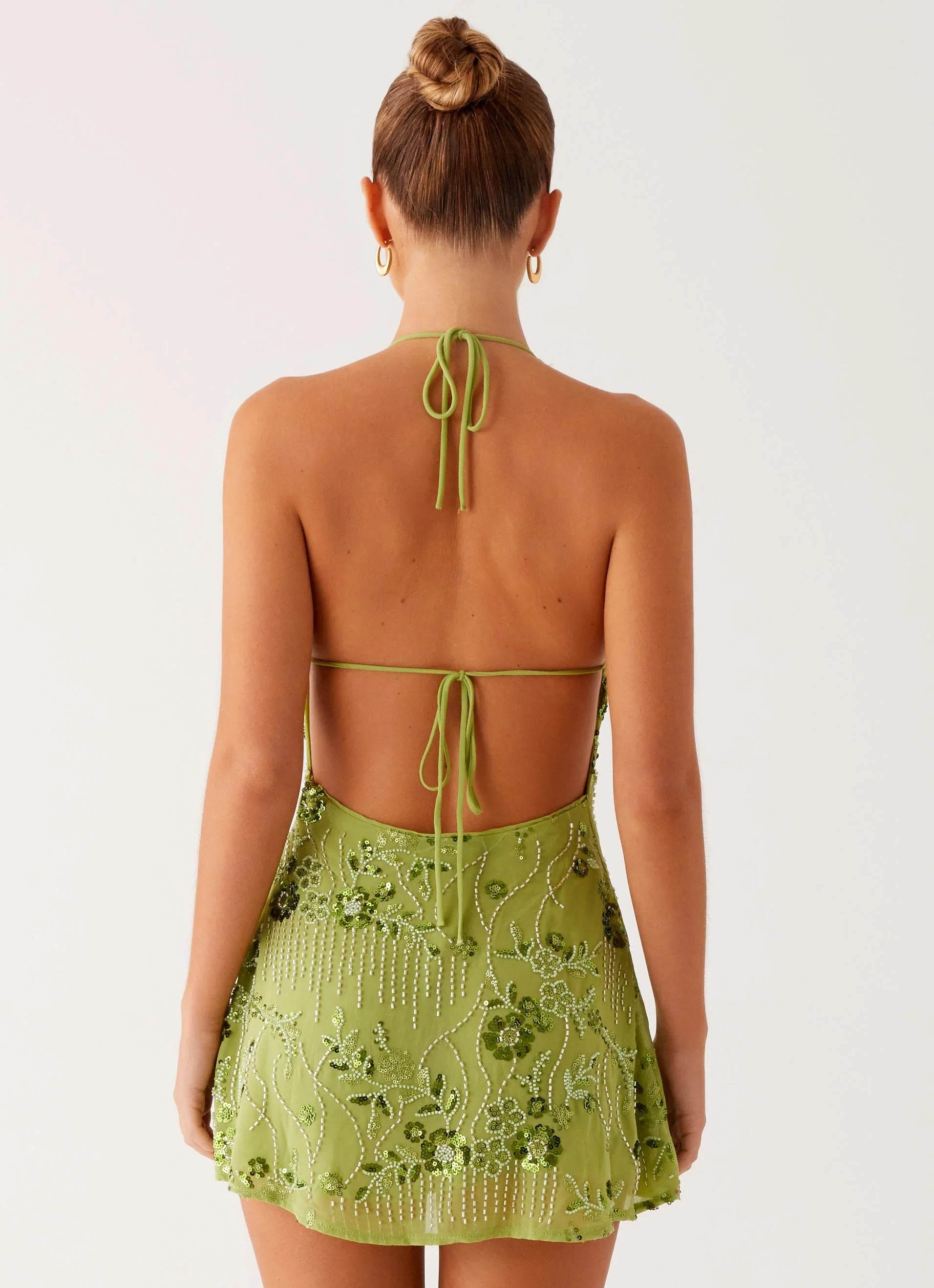 Leo Beaded Mini Dress Green
