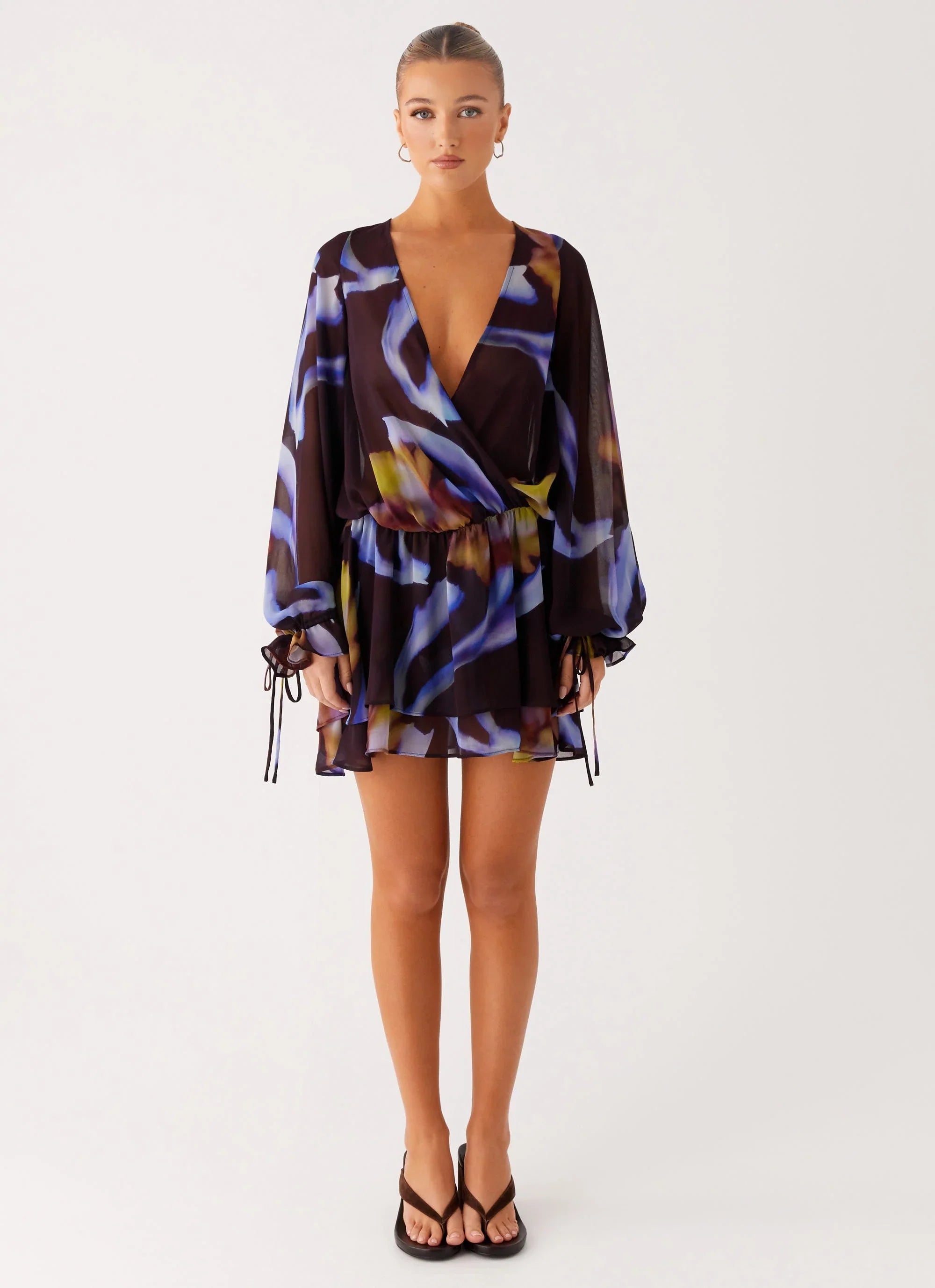 Passion Long Sleeve Mini Dress Dark Floral