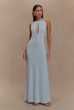 Beryl Slinky Maxi Dress With Pearls Pale Blue