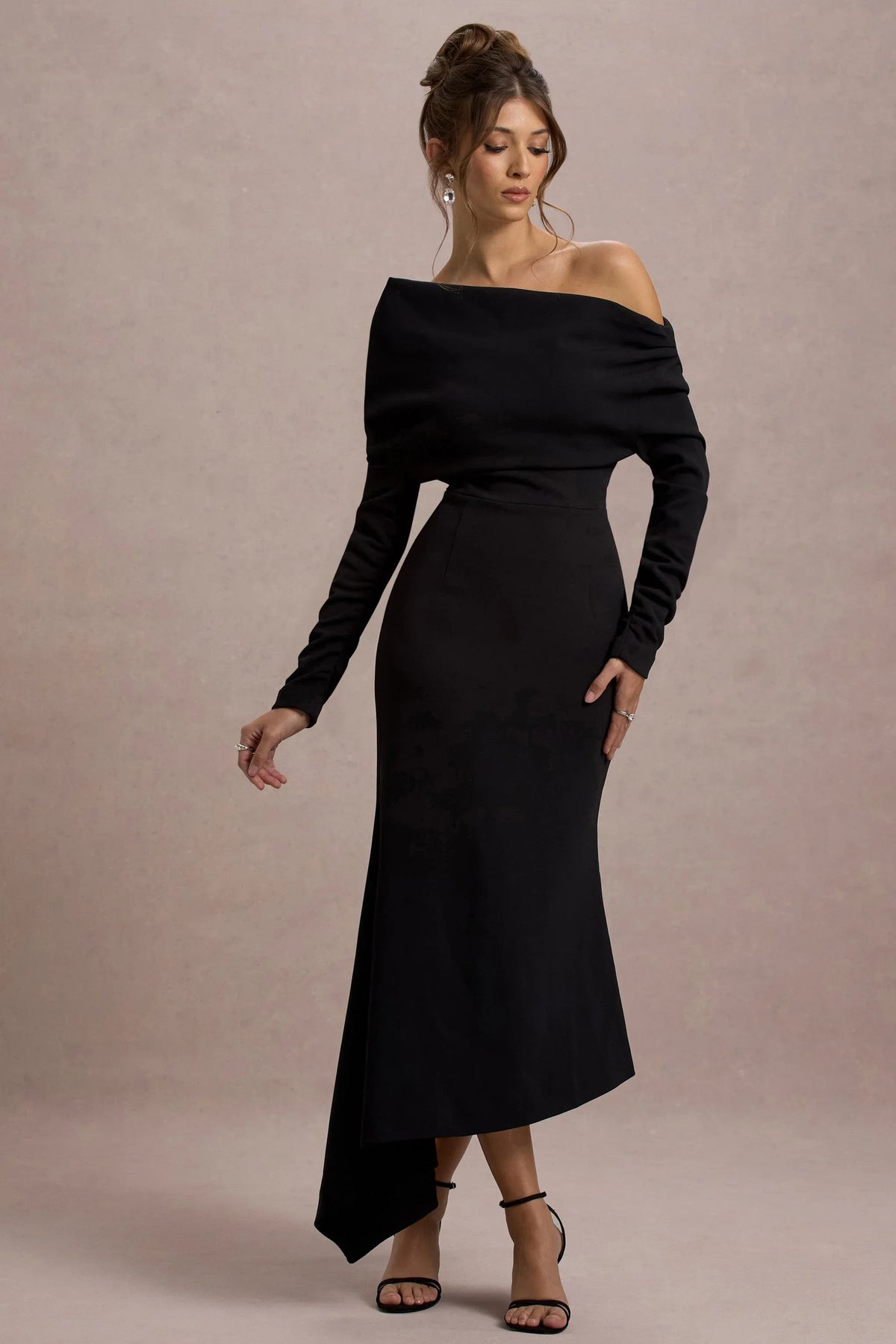 Lou Black One Shoulder Asymmetric Maxi Dress