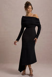 Lou Black One Shoulder Asymmetric Maxi Dress