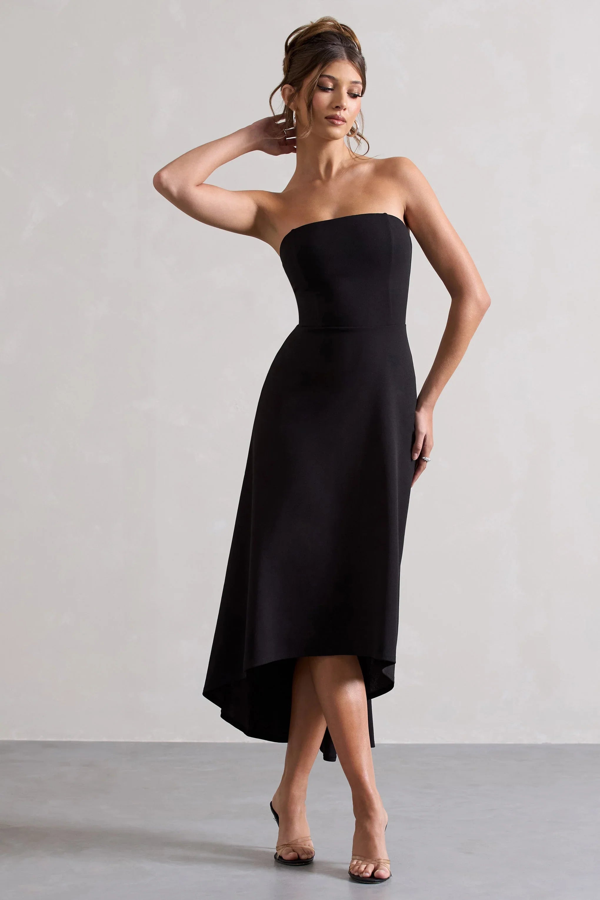 Ariela Black Bandeau High Low Midi Dress